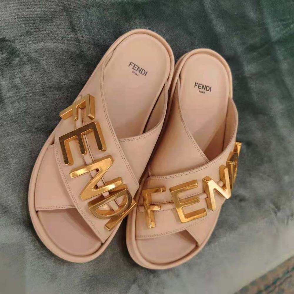 Fendi Women Fendigraphy Pink Leather Slides - image 5