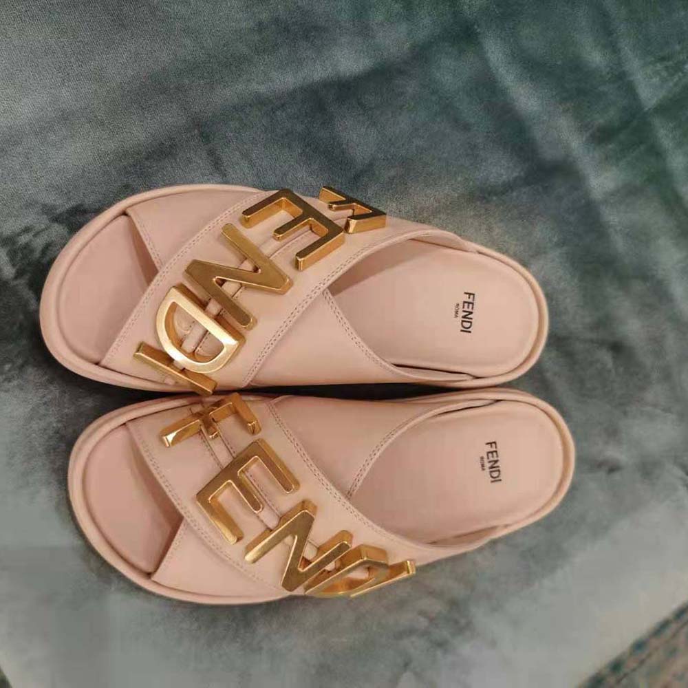 Fendi Women Fendigraphy Pink Leather Slides - image 4