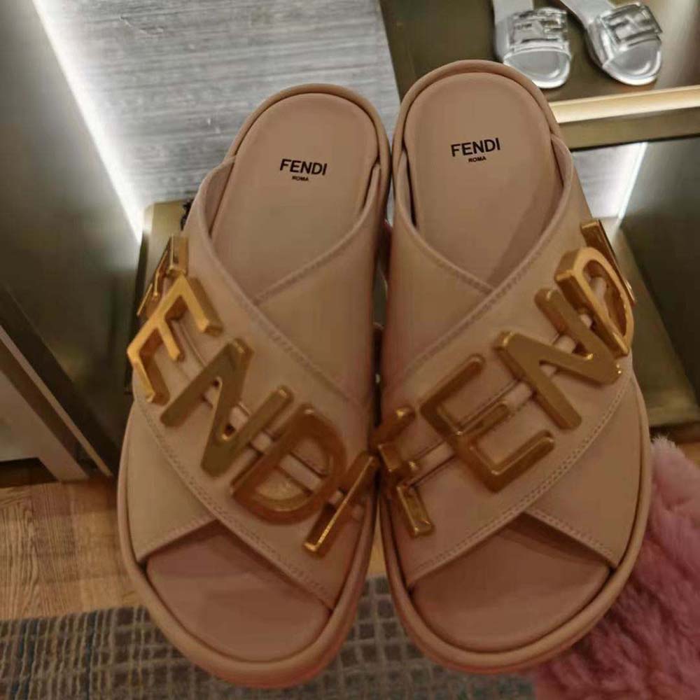 Fendi Women Fendigraphy Pink Leather Slides - image 6