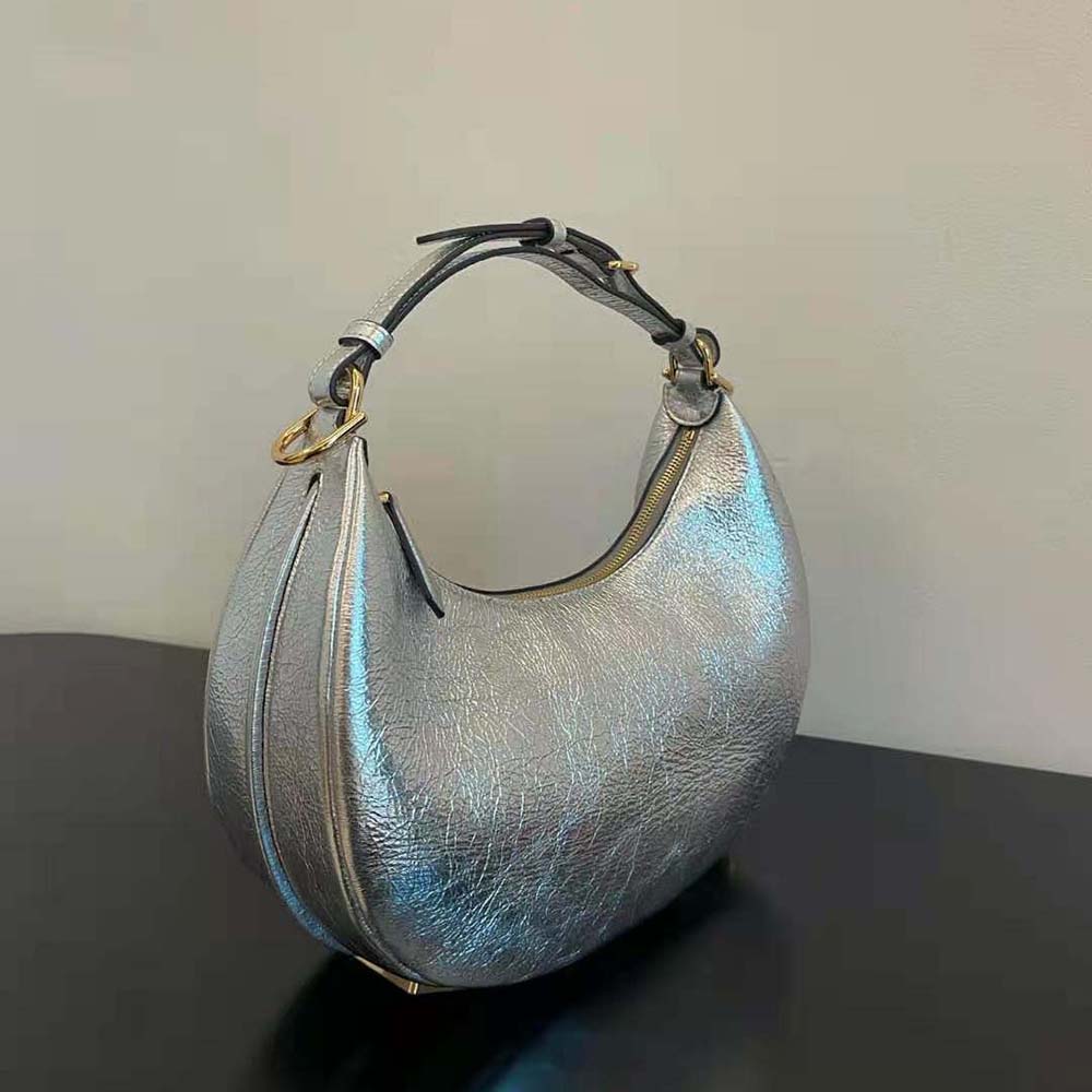 Fendi Women Fendigraphy Small Silver Laminated Leather Bag - image 4