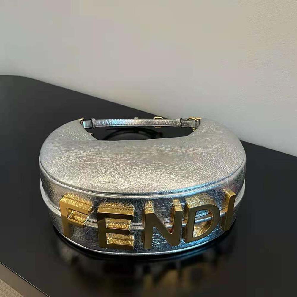 Fendi Women Fendigraphy Small Silver Laminated Leather Bag - image 5