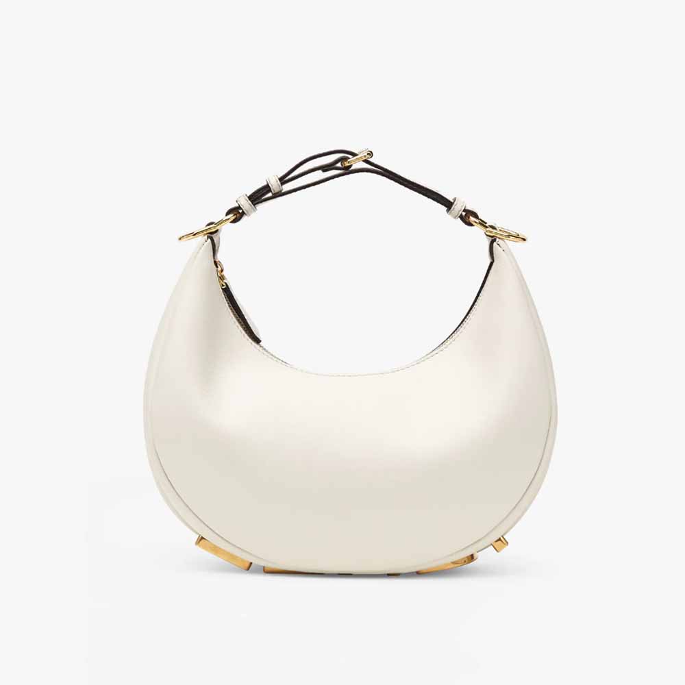 Front view of Fendi Women Fendigraphy Small White Leather Bag with flap closure