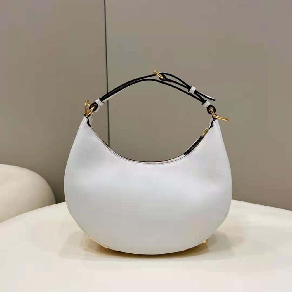 Side profile showing slim silhouette of Fendi Women Fendigraphy Small White Leather Bag