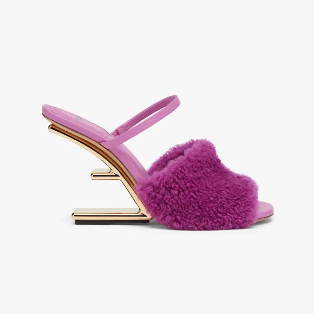 Side view of Fendi Women First Purple Sheepskin High-Heeled Sandals