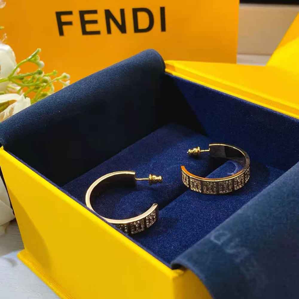 Side profile showing clasp detail on Fendi Women Hoop Earrings with FF Motif Gold-colored
