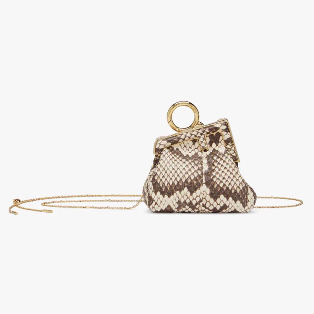 Front view of Fendi Women Nano Fendi First Charm Brown Elaphe Charm