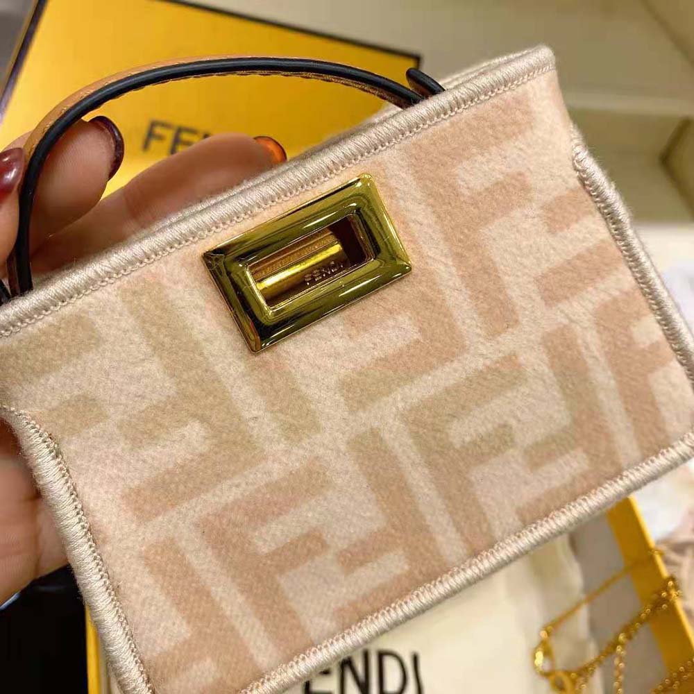 Fendi Women Nano Peekaboo Charm Beige Wool Charm-Pink - image 6