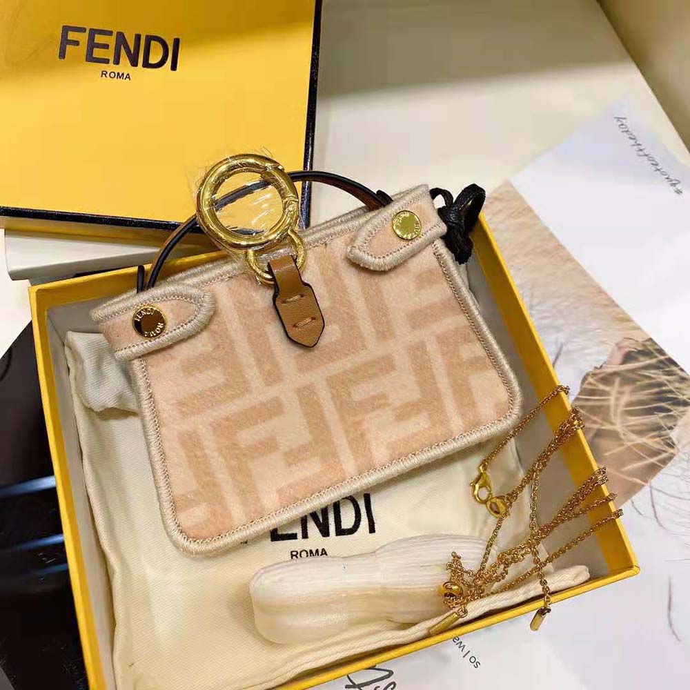 Fendi Women Nano Peekaboo Charm Beige Wool Charm-Pink - image 4