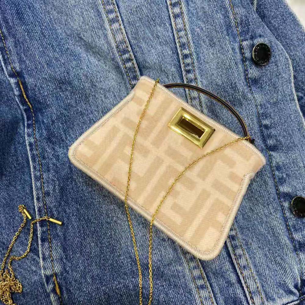 Fendi Women Nano Peekaboo Charm Beige Wool Charm-Pink - image 5
