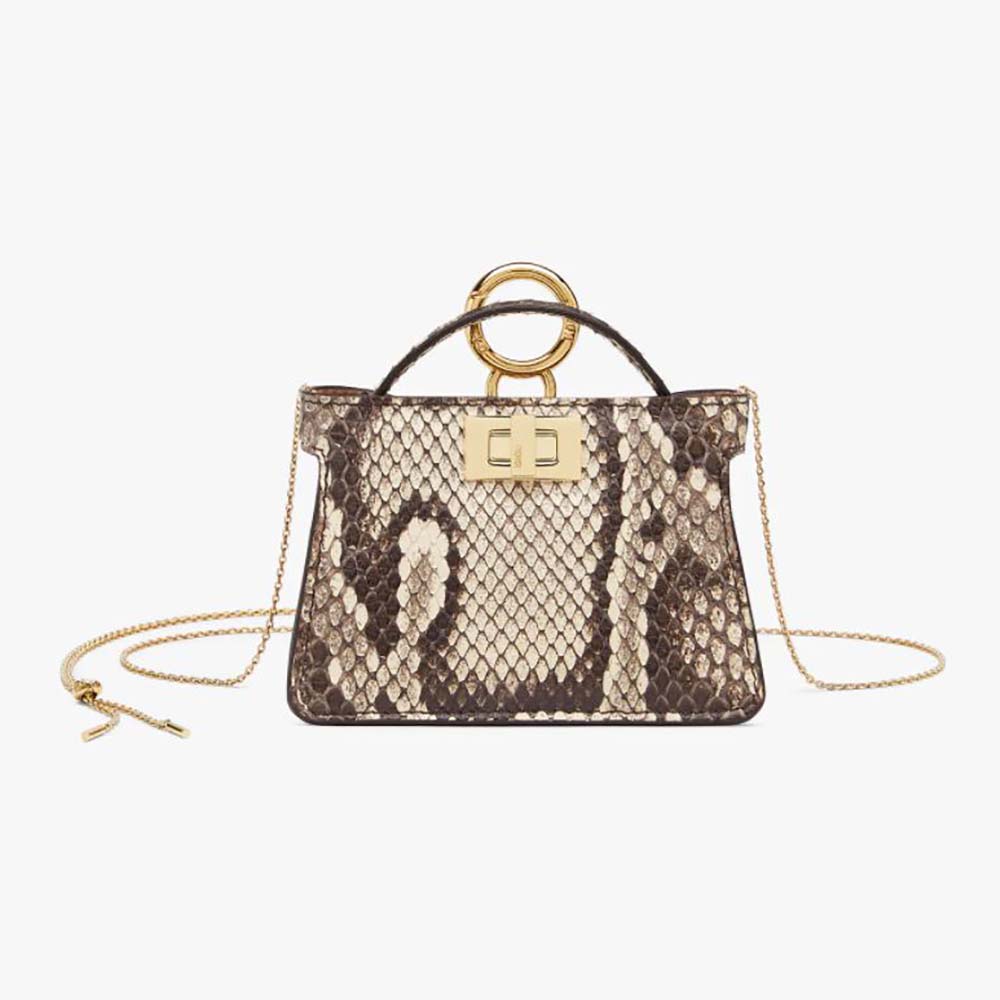 Front view of Fendi Women Nano Peekaboo Charm Brown Python Charm