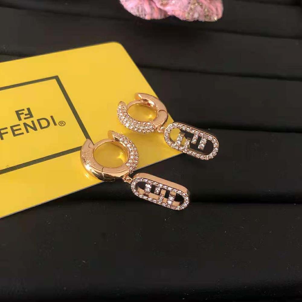 Fendi Women O Lock Earrings Gold-Colored Earrings in Bronze and Zircon - image 6