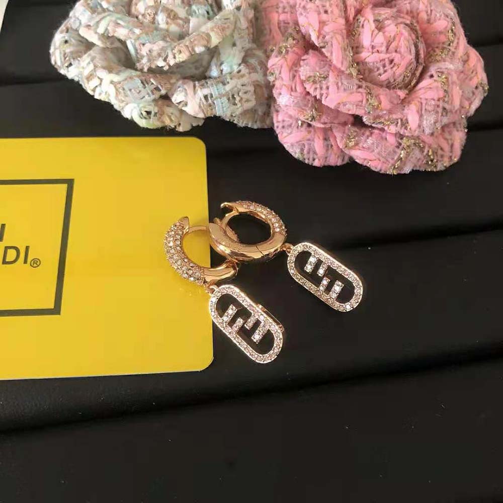 Fendi Women O Lock Earrings Gold-Colored Earrings in Bronze and Zircon - image 5