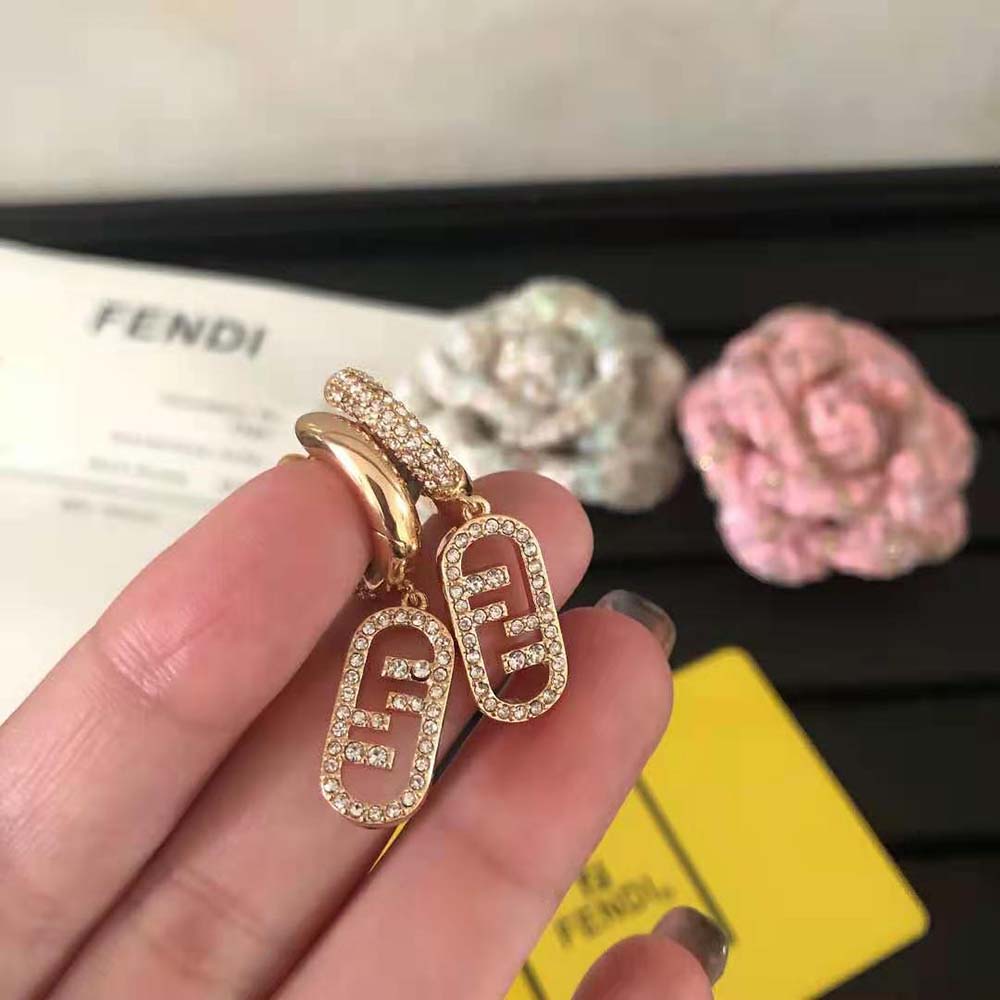 Fendi Women O Lock Earrings Gold-Colored Earrings in Bronze and Zircon - image 4