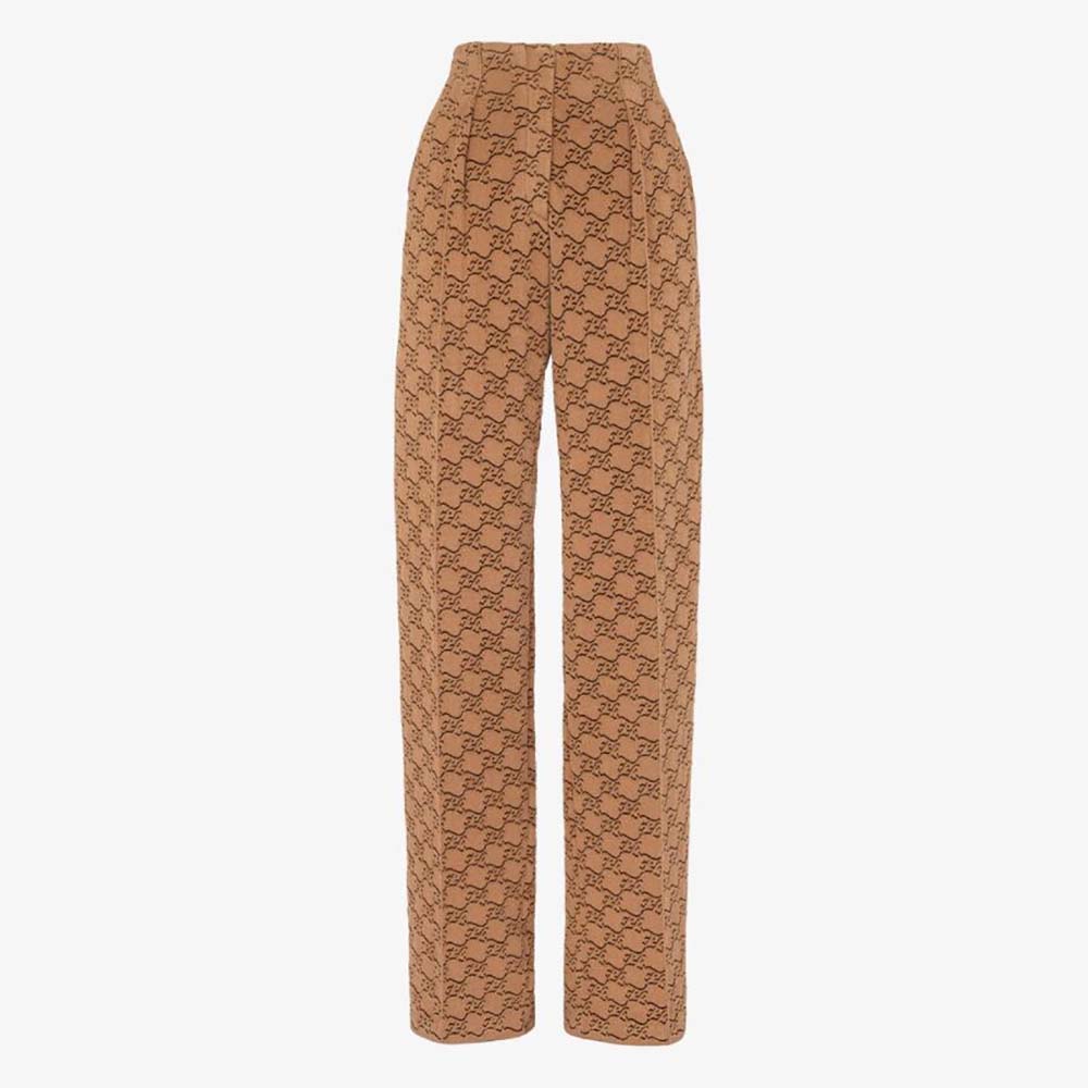 Front view of Fendi Women Pants Beige Velvet and Viscose Pants