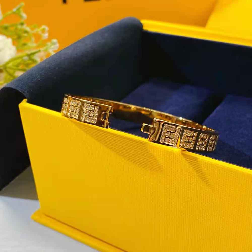 Fendi Women Stiff Narrow-Band FF Bracelet Gold-colored - image 6