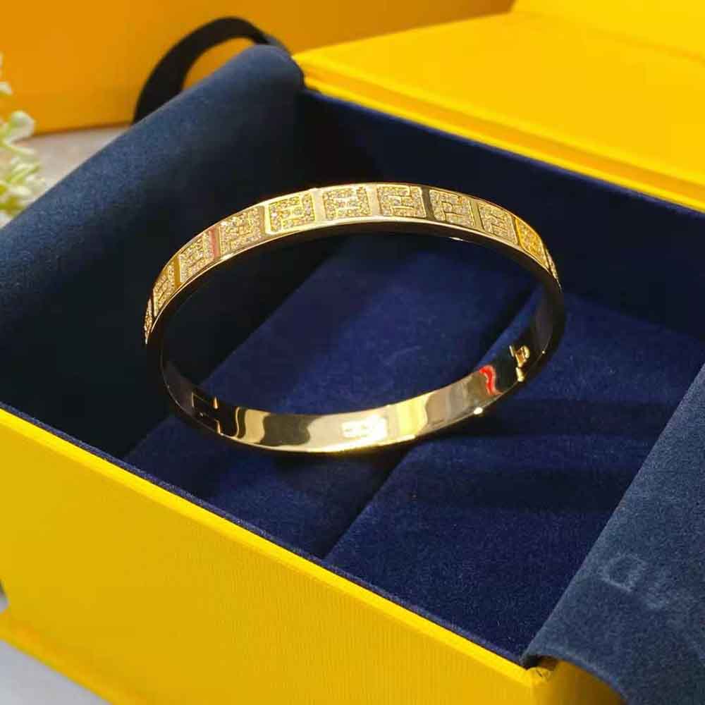 Fendi Women Stiff Narrow-Band FF Bracelet Gold-colored - image 4