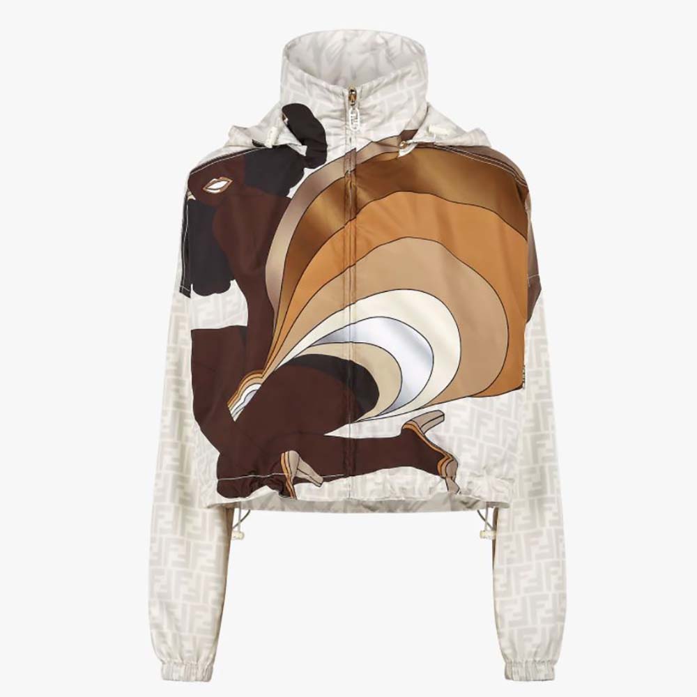 Fendi Women Windbreaker Multicolor Nylon Jacket-White - image 1