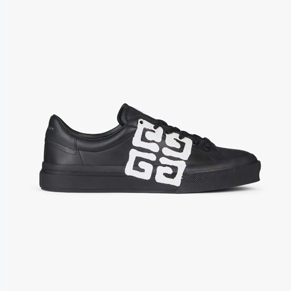 Side view of Givenchy Men Sneakers City Sport in 4g Print Leather-Black