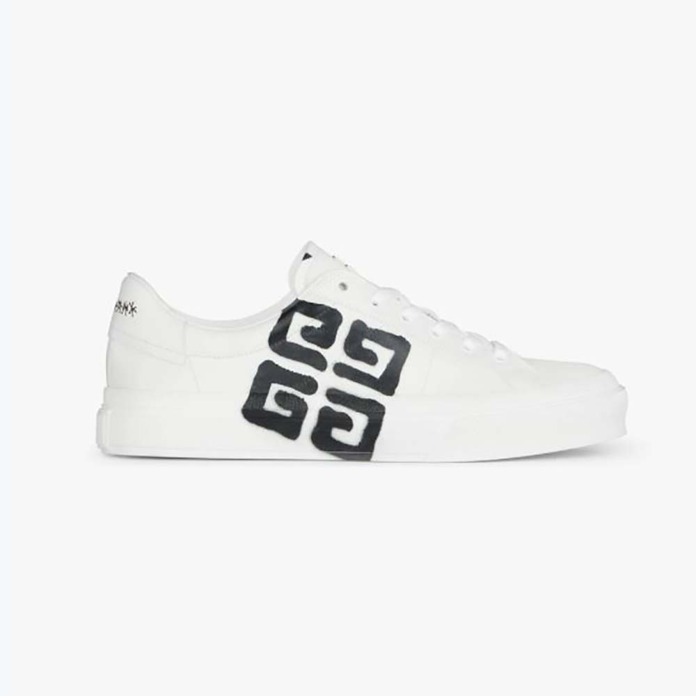 Side view of Givenchy Men Sneakers City Sport showing white leather and 4G print