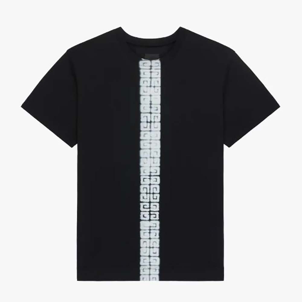 Front view of Givenchy Men T-shirt with Tag Effect 4G Webbing-Black