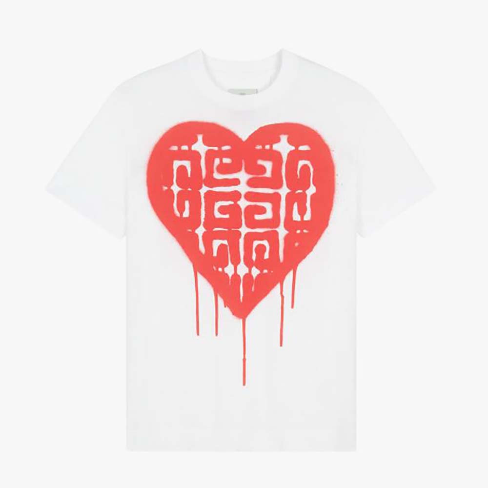 Front view of Givenchy Men Slim Fit T-Shirt in Jersey with Tag Effect Print-White