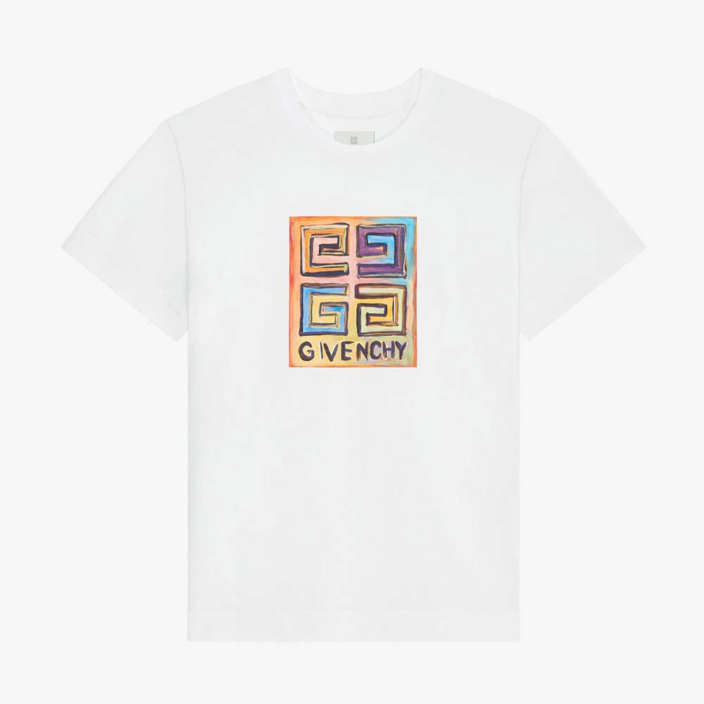Givenchy Men Slim Fit T-shirt in Jersey with 4G Sun Print-White