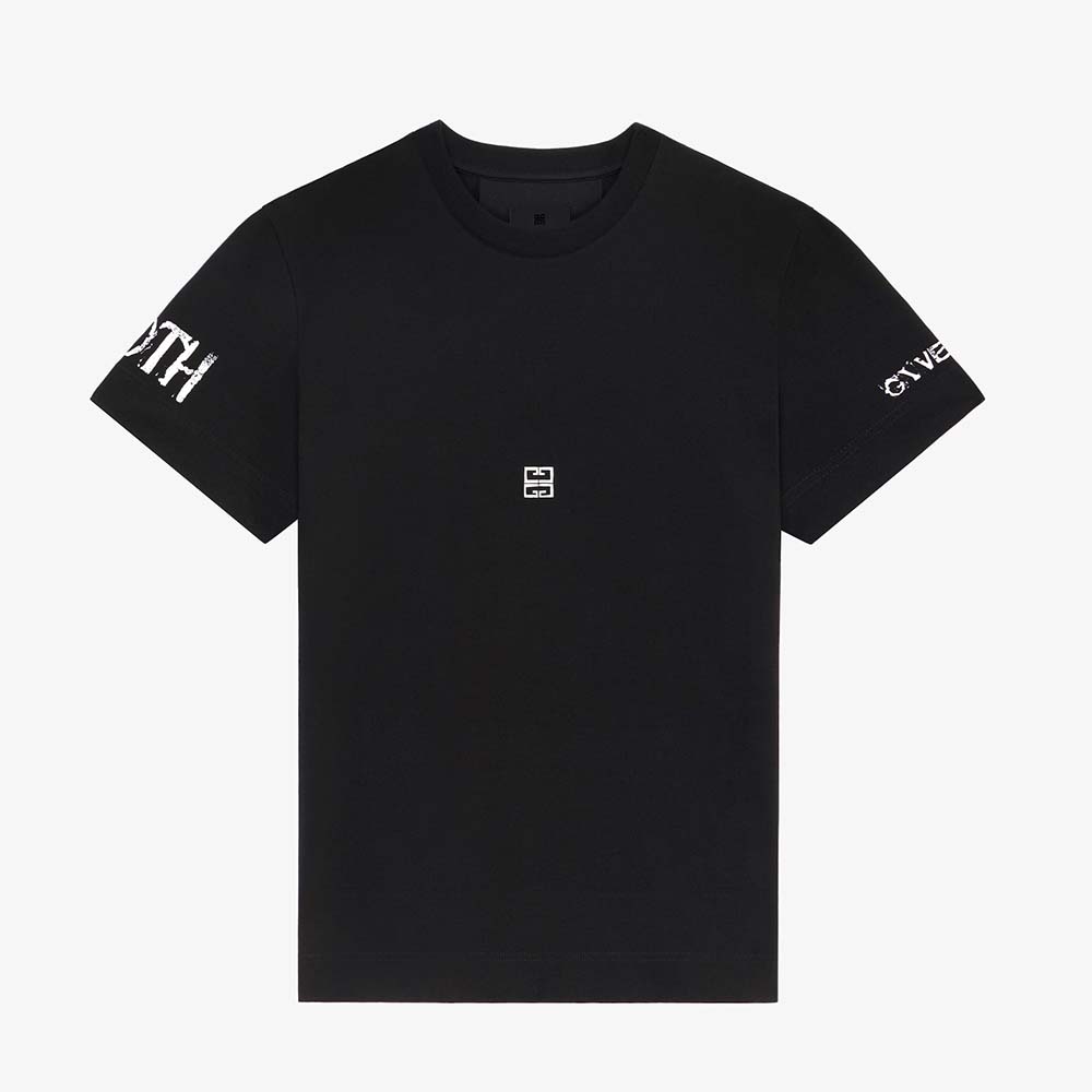 Front view of Givenchy Men Slim Fit T-shirt in Jersey with Ceramic Print-Black