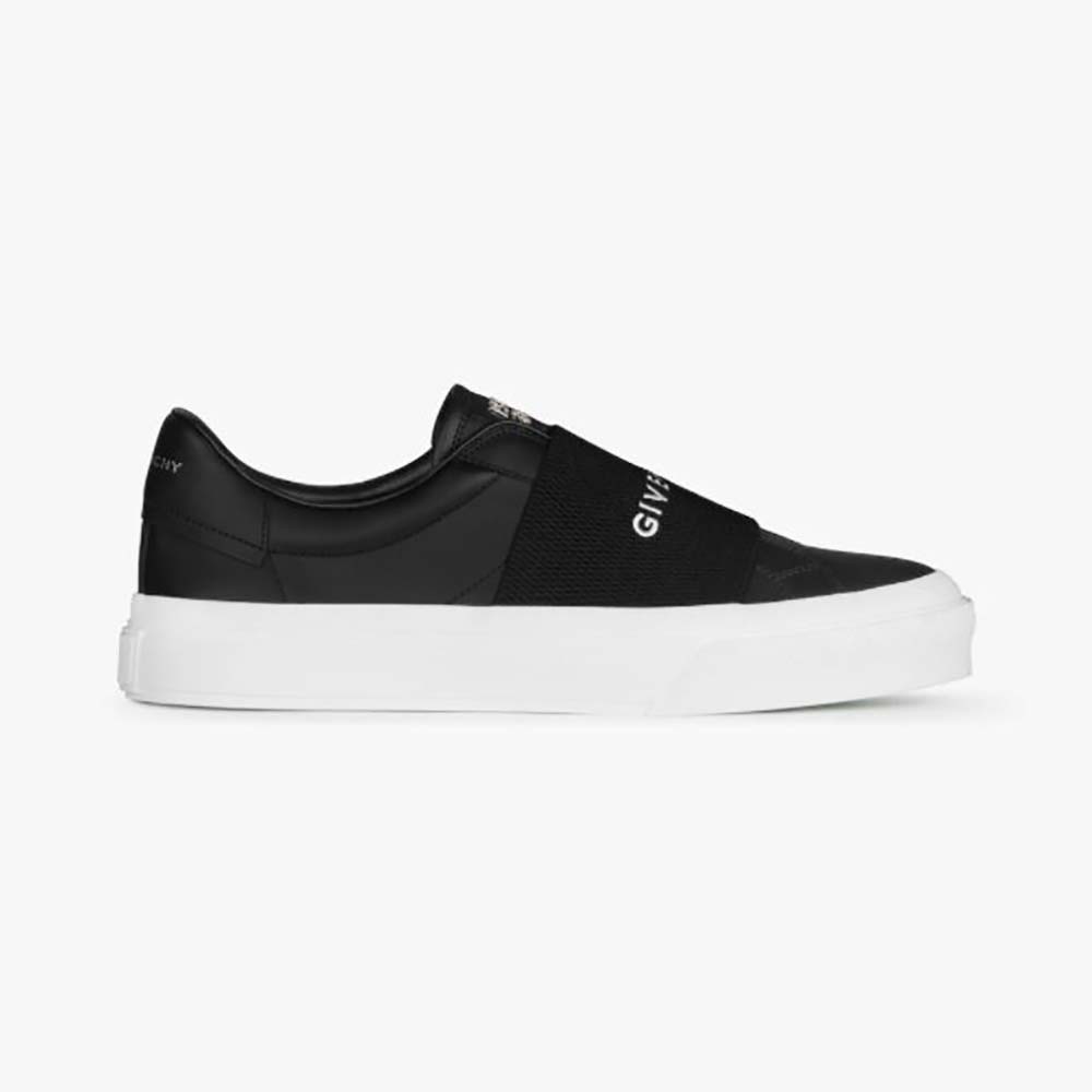 Side view of Givenchy Women Sneakers in Leather with Givenchy Webbing-Black