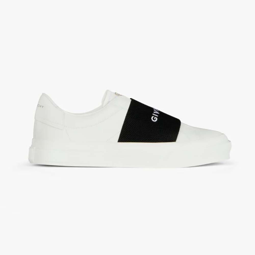 Side profile of Givenchy Women Sneakers in Leather with Givenchy Webbing-White