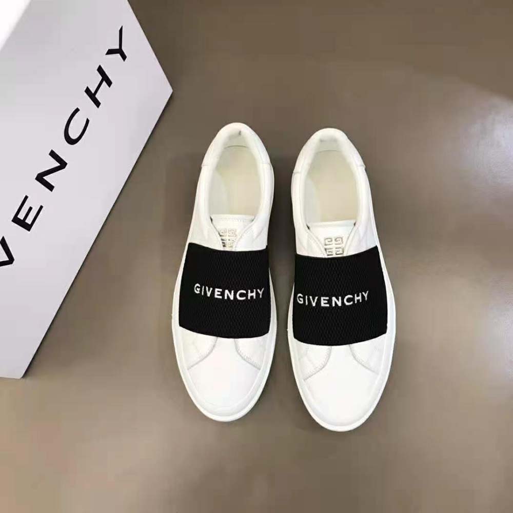 Close-up of Givenchy white leather and signature webbing detail