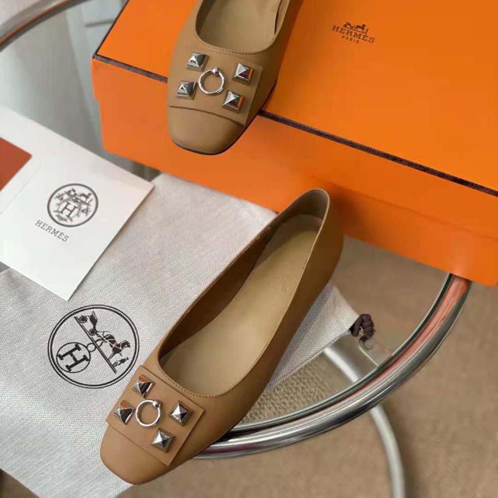 Hermes Women Danseuse Ballet Flat in Calfskin Leather-Brown - image 7