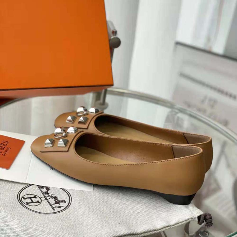 Hermes Women Danseuse Ballet Flat in Calfskin Leather-Brown - image 6
