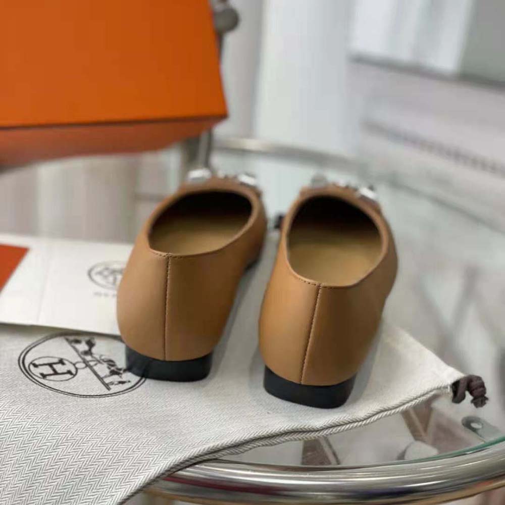 Hermes Women Danseuse Ballet Flat in Calfskin Leather-Brown - image 9