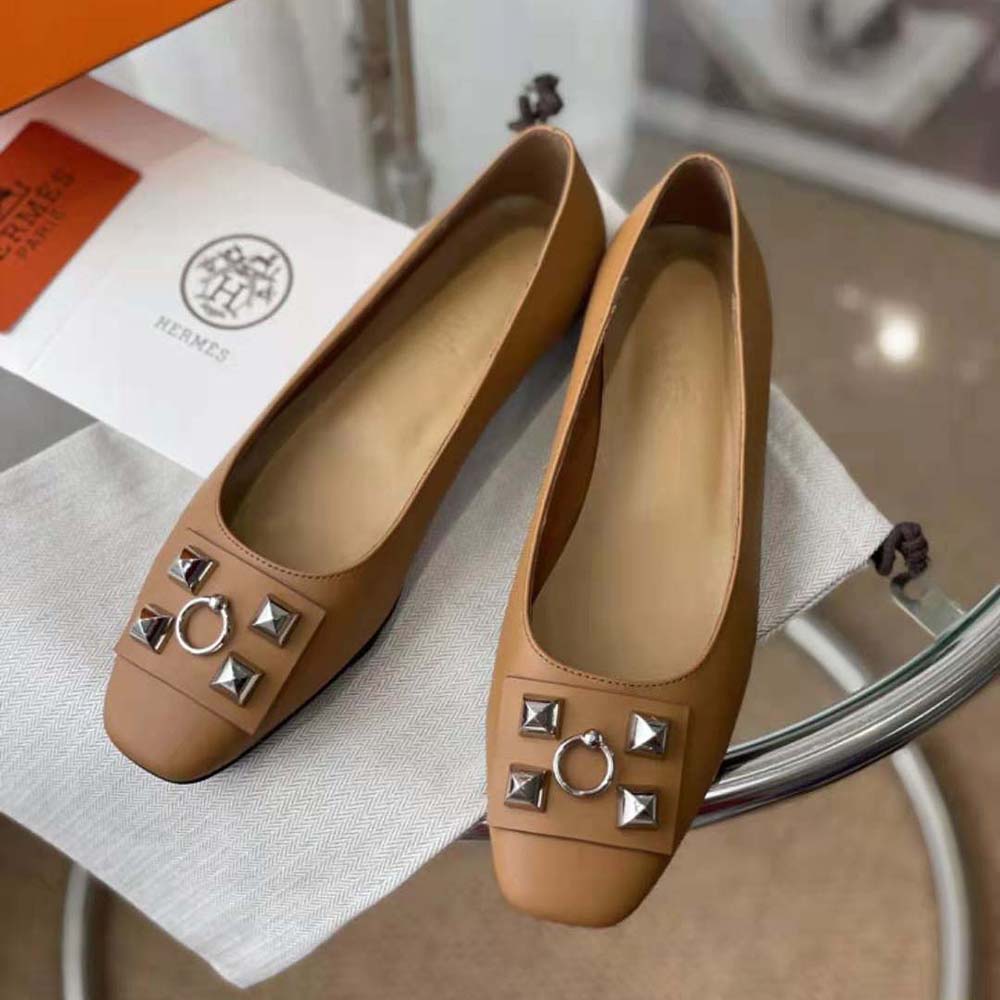 Hermes Women Danseuse Ballet Flat in Calfskin Leather-Brown - image 4