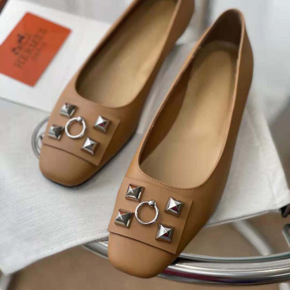 Hermes Women Danseuse Ballet Flat in Calfskin Leather-Brown - image 8