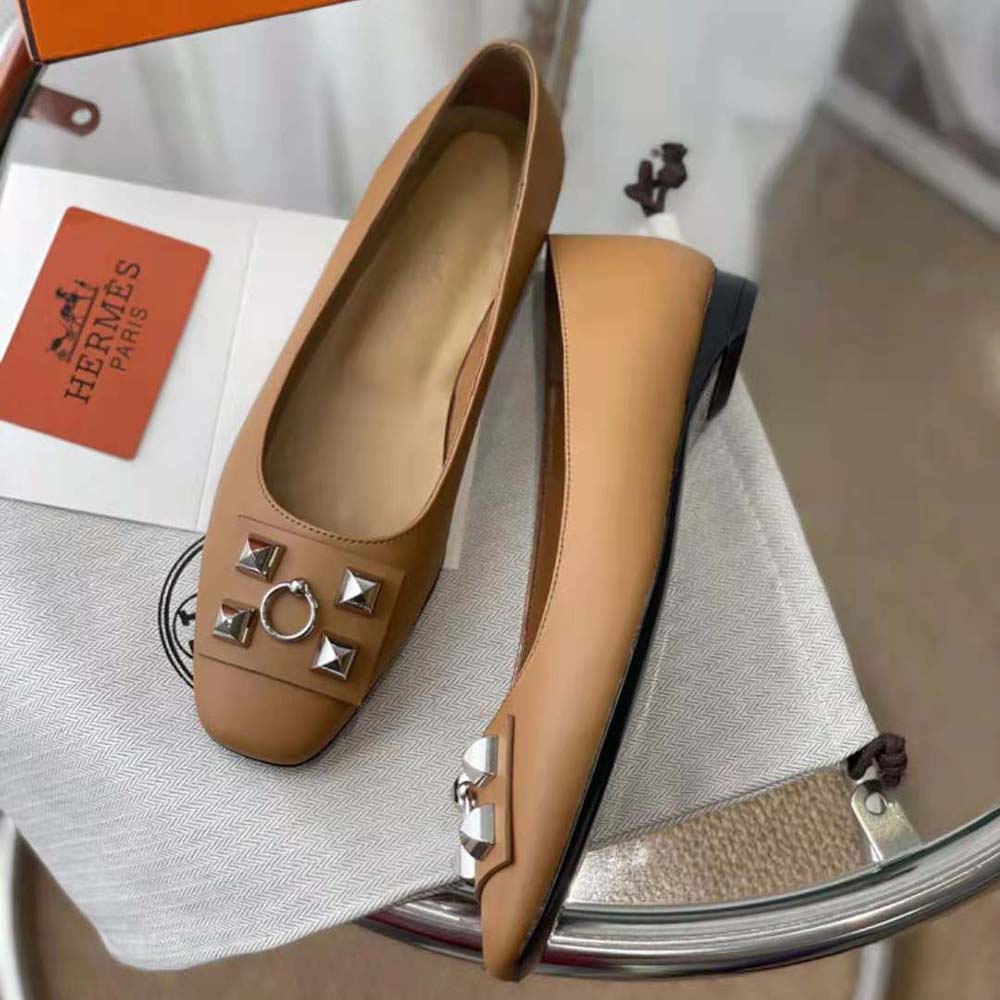 Hermes Women Danseuse Ballet Flat in Calfskin Leather-Brown - image 5