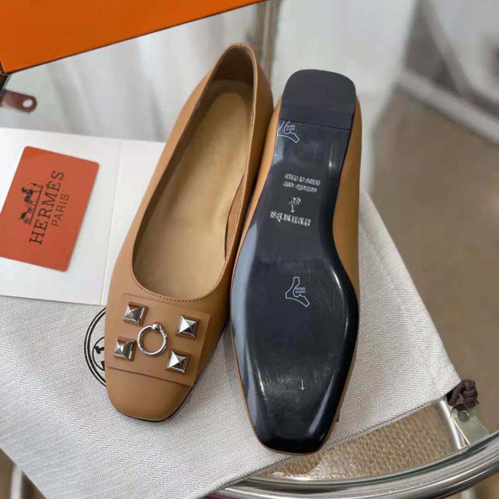Hermes Women Danseuse Ballet Flat in Calfskin Leather-Brown - image 10