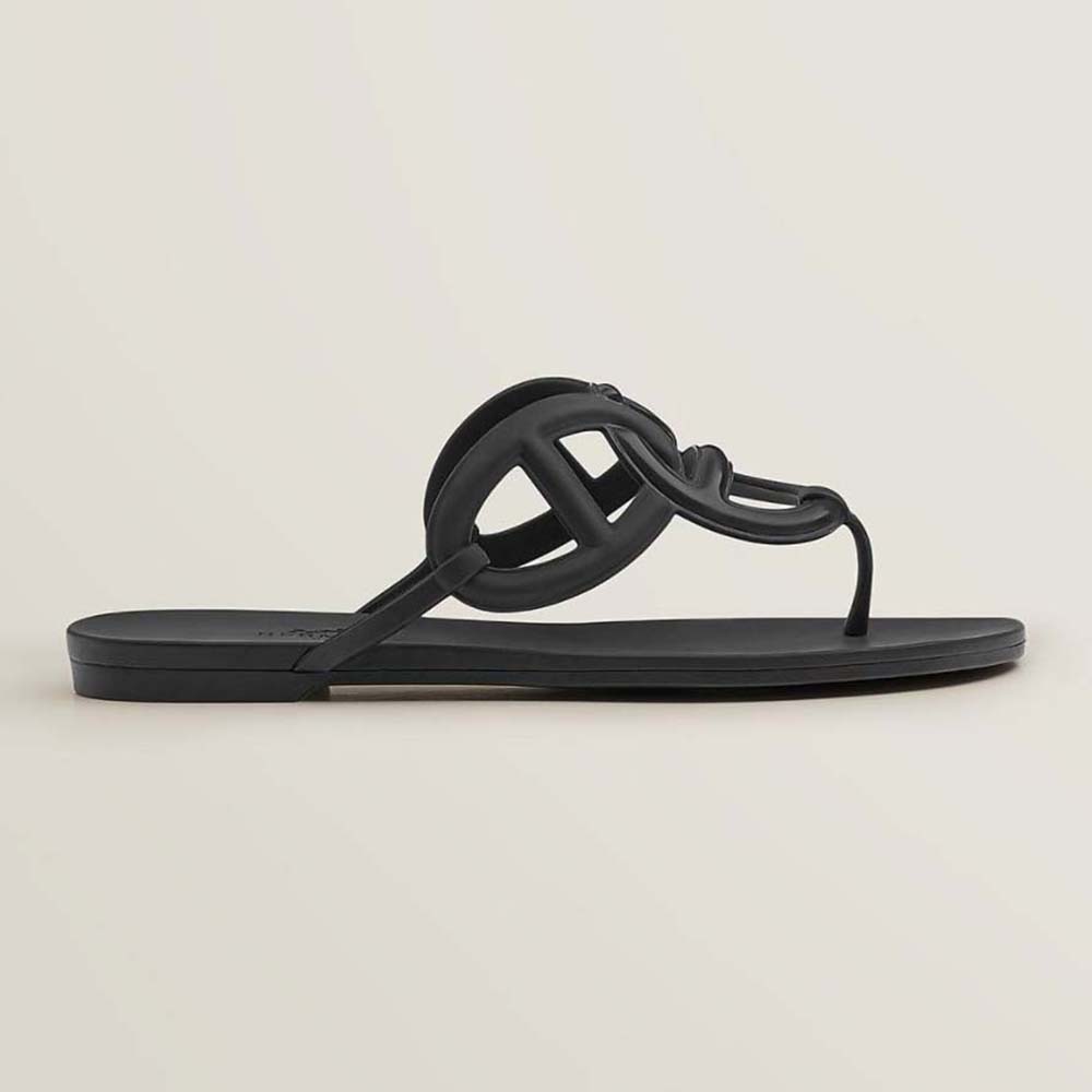 Side view of Hermes Women Egerie Sandal in black waterproof TPU