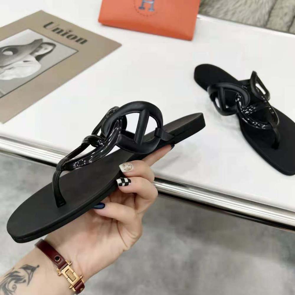 Hermes Women Egerie Sandal in Waterproof TPU with Chaine D Ancre Motif-Black - image 10