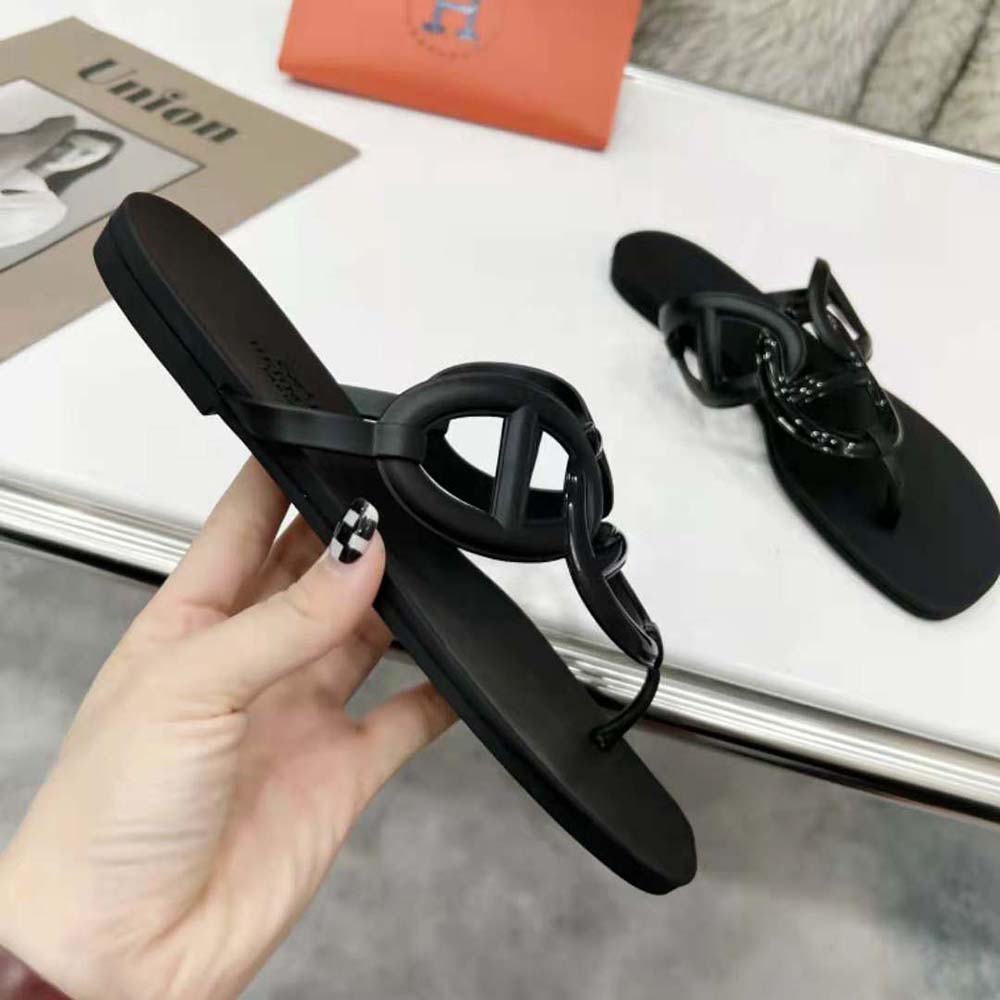 Hermes Women Egerie Sandal in Waterproof TPU with Chaine D Ancre Motif-Black - image 6