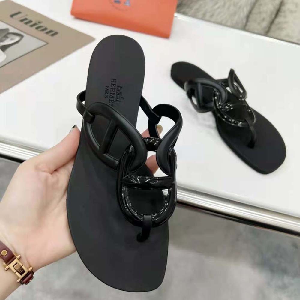 Hermes Women Egerie Sandal in Waterproof TPU with Chaine D Ancre Motif-Black - image 7
