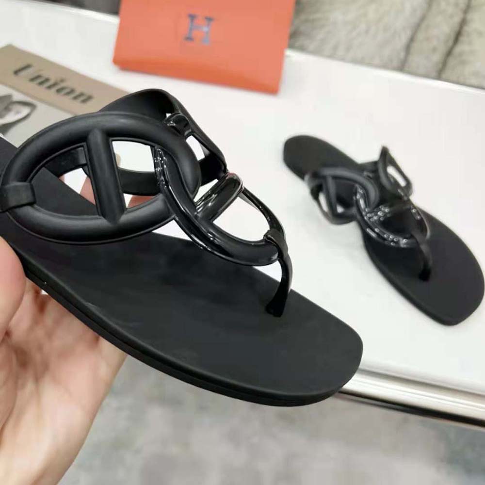 Hermes Women Egerie Sandal in Waterproof TPU with Chaine D Ancre Motif-Black - image 8