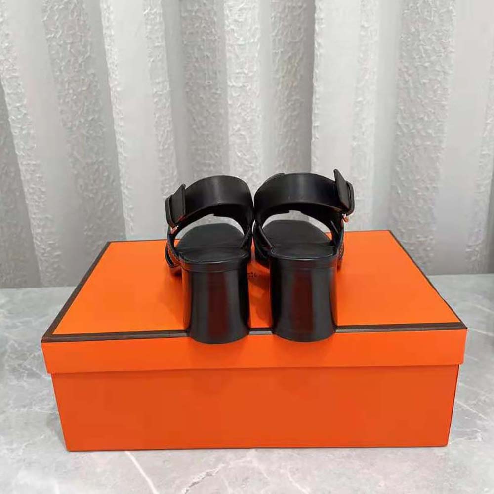 Hermes Women Elbe 60 Sandal in Calfskin Leather-Black - image 10