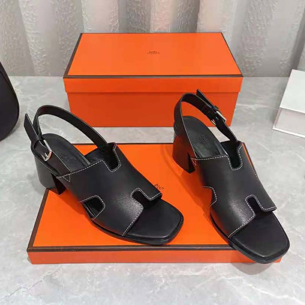 Hermes Women Elbe 60 Sandal in Calfskin Leather-Black - image 4