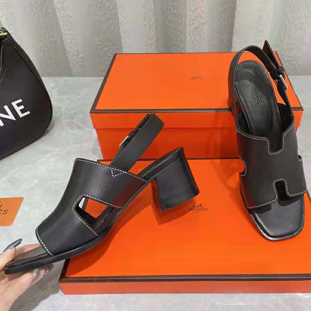 Hermes Women Elbe 60 Sandal in Calfskin Leather-Black - image 5