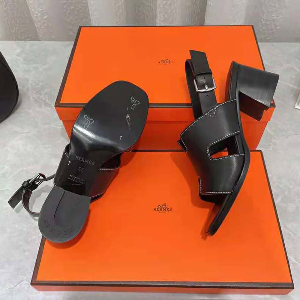 Hermes Women Elbe 60 Sandal in Calfskin Leather-Black - image 8
