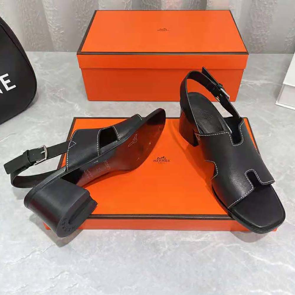 Hermes Women Elbe 60 Sandal in Calfskin Leather-Black - image 6