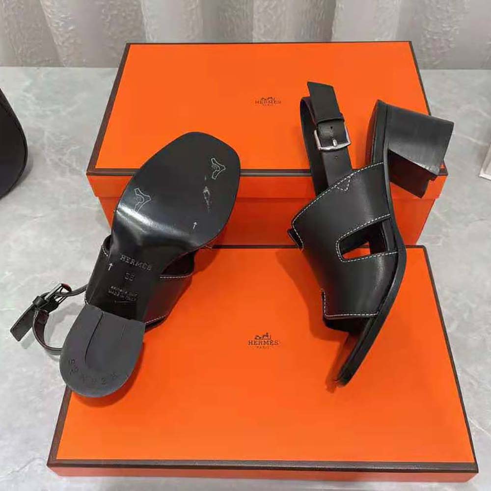 Hermes Women Elbe 60 Sandal in Calfskin with H Cut-Out Detail-Black - image 7