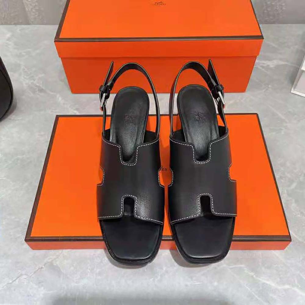 Close-up of H cut-out detail on Hermes Women Elbe 60 Sandal