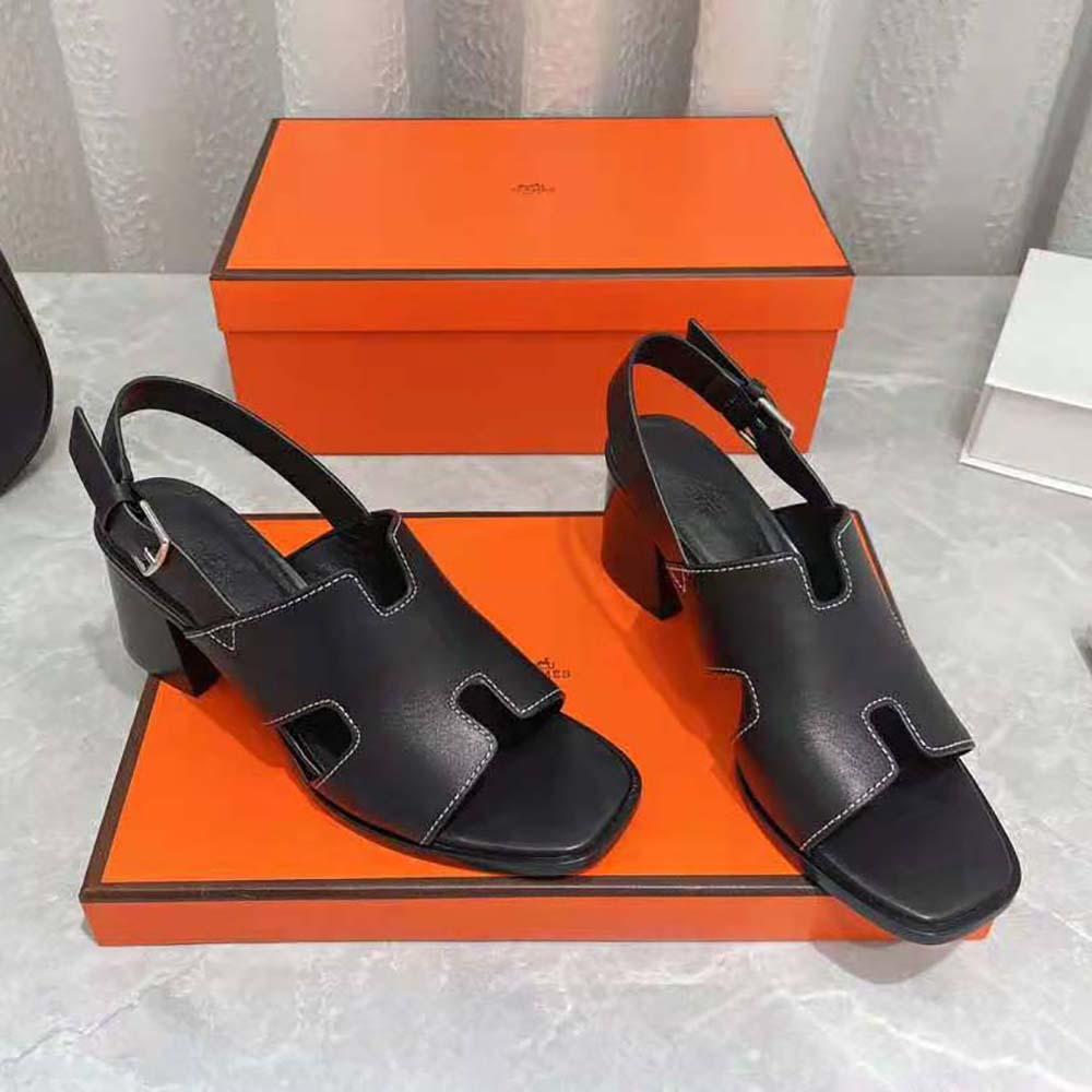 Back angle showing heel height of Hermes Women Elbe 60 Sandal